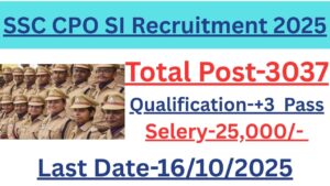SSC Sub Inspector CPO SI Recruitment 2025